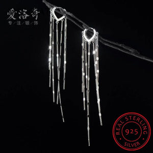 925 Sterling Silver Tassel Drop Earrings Sparkling Dangle Fine Jewelry