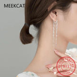 925 Sterling Silver Tassel Drop Earrings Sparkling Dangle Fine Jewelry
