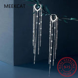 925 Sterling Silver Tassel Drop Earrings Sparkling Dangle Fine Jewelry