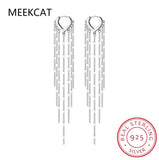 925 Sterling Silver Tassel Drop Earrings Sparkling Dangle Fine Jewelry