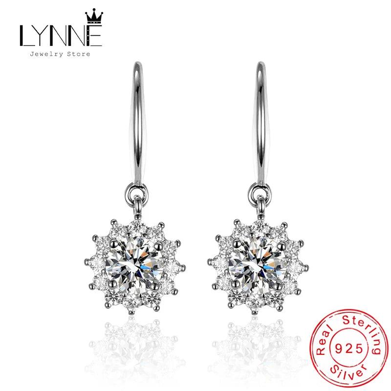925 Silver Zircon Sunflower Drop Earrings Wedding Snowflake Crystal Hook Eardrop