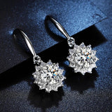 925 Silver Zircon Sunflower Drop Earrings Wedding Snowflake Crystal Hook Eardrop