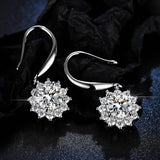 925 Silver Zircon Sunflower Drop Earrings Wedding Snowflake Crystal Hook Eardrop