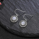 Moonstone Sandstone Round 6MM Drop Earrings 925 Silver Vintage Jewelry