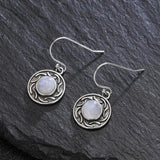 Moonstone Sandstone Round 6MM Drop Earrings 925 Silver Vintage Jewelry