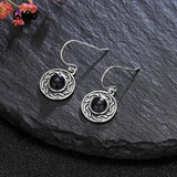 Moonstone Sandstone Round 6MM Drop Earrings 925 Silver Vintage Jewelry