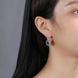 Moonstone Sandstone Round 6MM Drop Earrings 925 Silver Vintage Jewelry