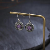 Moonstone Sandstone Round 6MM Drop Earrings 925 Silver Vintage Jewelry