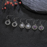 Moonstone Sandstone Round 6MM Drop Earrings 925 Silver Vintage Jewelry