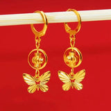 18K Butterfly Tassel Earrings Women's Jewelry