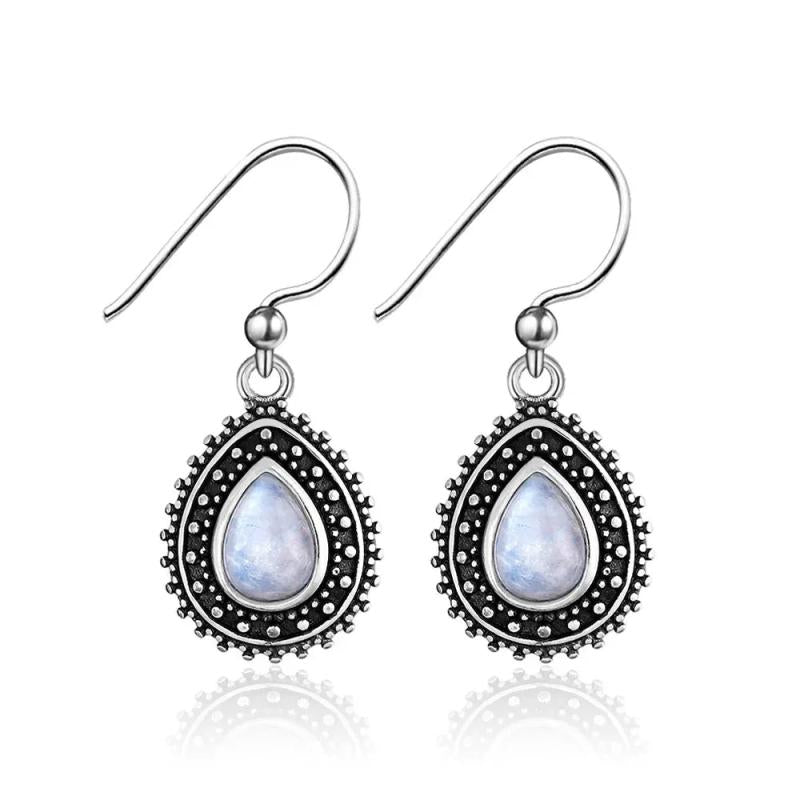 Moonstone Earrings 925 Silver Pendant Vintage Fine Jewelry