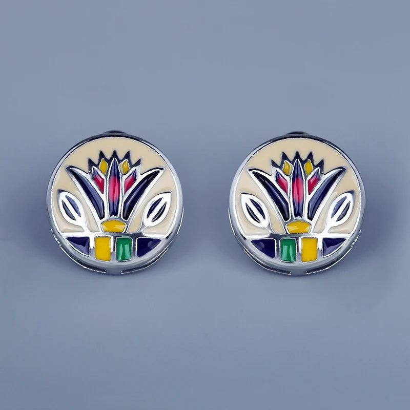 Geometric Enamel Earrings 925 Stamp High Grass Shape Jewelry
