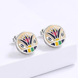 Geometric Enamel Earrings 925 Stamp High Grass Shape Jewelry