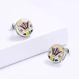 Geometric Enamel Earrings 925 Stamp High Grass Shape Jewelry