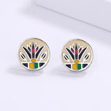 Geometric Enamel Earrings 925 Stamp High Grass Shape Jewelry