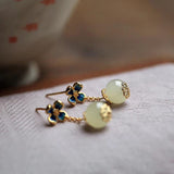 Hotan Jade enamel flowers earrings for women