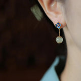 Hotan Jade enamel flowers earrings for women