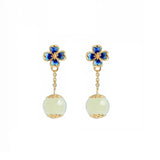 Hotan Jade enamel flowers earrings for women