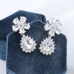Double Flower Zircon Crystal Pendant Earrings
