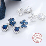 Double Flower Zircon Crystal Pendant Earrings