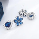 Double Flower Zircon Crystal Pendant Earrings