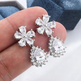 Double Flower Zircon Crystal Pendant Earrings