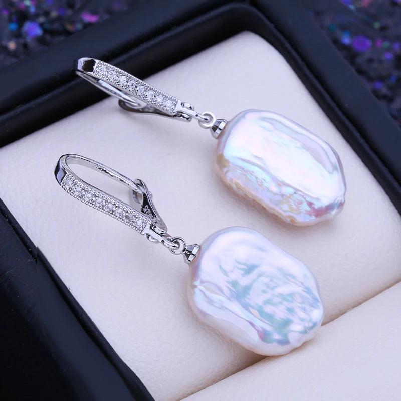 Baroque Pearl Drop Earrings Silver Party Wedding Jewelry Gift
