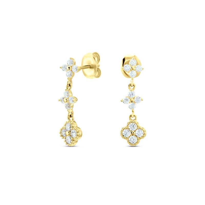 925 Silver Mismatched CZ Turquoise Flower Dangle Earrings