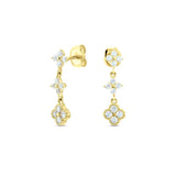 925 Silver Mismatched CZ Turquoise Flower Dangle Earrings