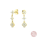 925 Silver Mismatched CZ Turquoise Flower Dangle Earrings