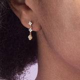 925 Silver Mismatched CZ Turquoise Flower Dangle Earrings