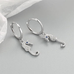 Lovely Zircon Mini Seahorse Silver Earrings For Women