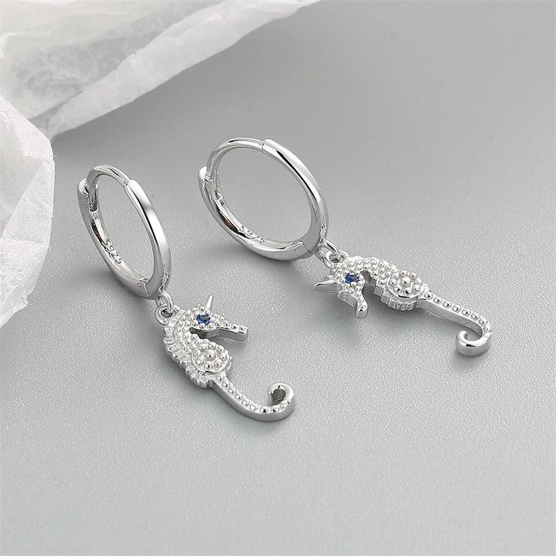 Lovely Zircon Mini Seahorse Silver Earrings For Women