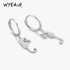 Lovely Zircon Mini Seahorse Silver Earrings For Women