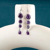Purple Zircon Silver Earrings Women's Ear Hook 925 Jewelry
