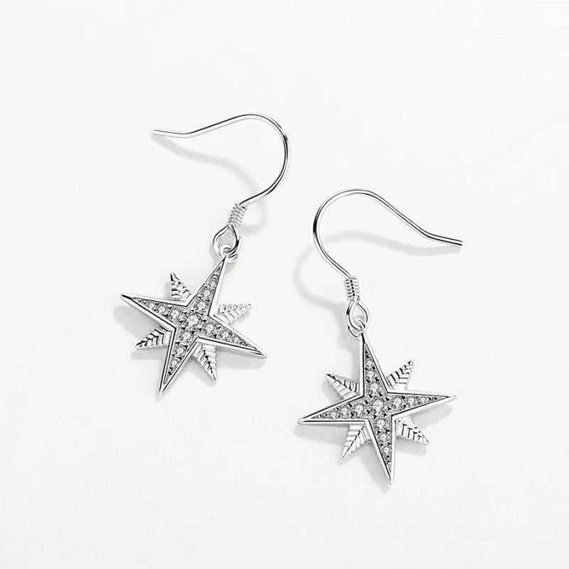 Kaletine 925 Silver Zircon Snowflake Earrings Women Dazzling Drop Jewelry