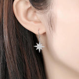 Kaletine 925 Silver Zircon Snowflake Earrings Women Dazzling Drop Jewelry
