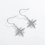 Kaletine 925 Silver Zircon Snowflake Earrings Women Dazzling Drop Jewelry