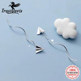 Trustdavis 925 Silver Paper Airplane Linked Ear Line Wedding Jewelry DS661
