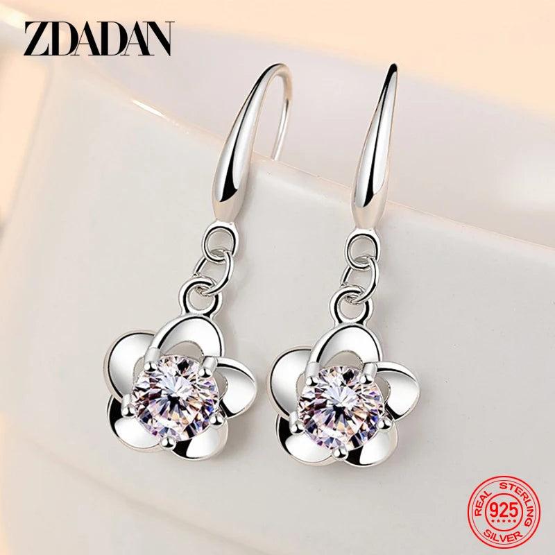 925 Silver Flower Amethyst Earrings for Women