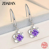 925 Silver Flower Amethyst Earrings for Women