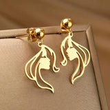 Stainless Steel Face Drop Earrings Women TS240228