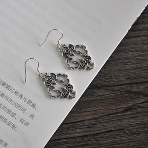 Thai Silver Geometric Texture Ethnic Earrings for Women