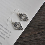 Thai Silver Geometric Texture Ethnic Earrings for Women