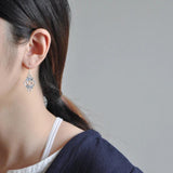 Thai Silver Geometric Texture Ethnic Earrings for Women