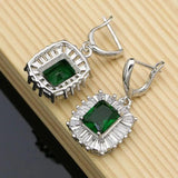 Bohemia 925 Silver Earrings Green CZ Crystal Round Stone Jewelry