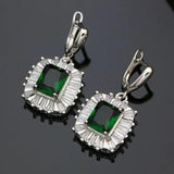 Bohemia 925 Silver Earrings Green CZ Crystal Round Stone Jewelry