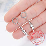 925 Silver Crystal Feather Drop Earrings for Women