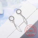 925 Silver Crystal Feather Drop Earrings for Women