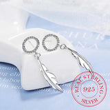 925 Silver Crystal Feather Drop Earrings for Women